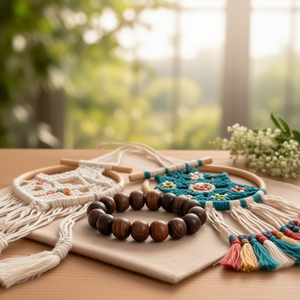 ลูกปัดไม้ทรงกลมธรรมชาติสำหรับงานประดิษฐ์ตกแต่งดักฝันแบบมาคราเม่ - Product Image 3