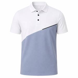 Polo pour homme à blocs de couleur, manches courtes, design uni, tissu Oxford respirant, style décontracté - Product Image 2