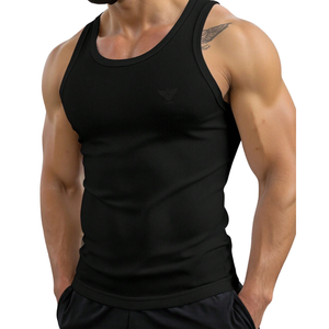 Camiseta sin mangas acanalada para hombre, ajuste muscular, chaleco deportivo informal, tejido elástico transpirable, para gimnasio, entrenamiento, verano, ajustado - Product Image 1