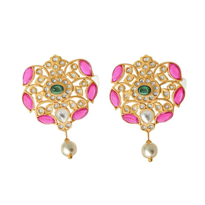 Vintage Kemp Stud Earrings-Asscher Cut Zircon & Pearl 14K Gold Plated Alloy - Product Image 1