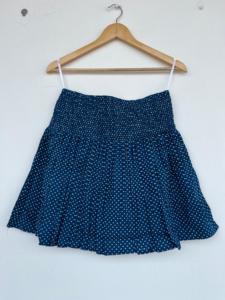 Mini-jupe en coton bleu marine à pois pour femme, taille haute élastiquée smockée, coupe évasée trapèze, courte, pour l'été - Product Image 4