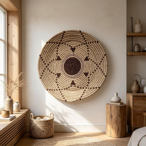 Handcrafted Modern Round Woven Plant Fiber Wall Basket Decor Eco-Friendly Geometric <b>Hanging</b> Customizable Living Room Bedroom - Product Image 1