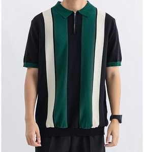 เสื้อโปโลถักผู้ชายสีเขียวขาวดำลายทางแนวตั้ง คอซิป ¼ ซิป รุ่น 2026 ทรงแอธเลติก พรีเมียม ลำลอง ชุดกีฬา HD - Product Image 1