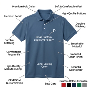 Polo à manches courtes bleu pour homme Dumela International, broderie sur le devant, uni, décontracté, respirant, en polyester tricoté, coupe classique - Product Image 5
