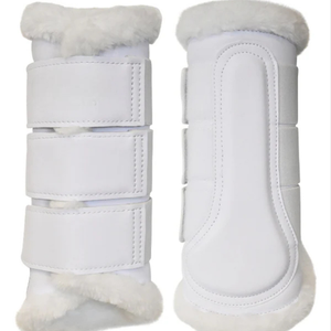 Bottes de protection pour chevaux White Horse, en cuir collé, couleur unie, avec fermeture Velcro, protège-jambes pour l'équitation et l'entraînement. - Product Image 1