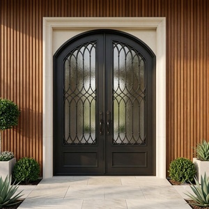 Portes d'entrée de sécurité en fer forgé haut de gamme, design néoclassique cintrée, anti-effraction, porte principale extérieure - Product Image 2