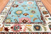 Tapis Oushak en laine noué à la main de haute qualité |   Tapis d'appoint oriental fait main, style persan, design abstrait, en poils coupés, 1 pièce, PET