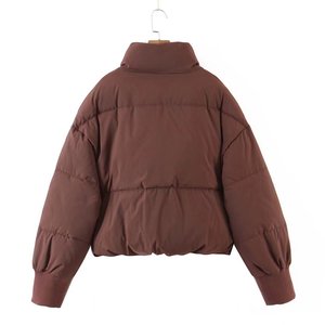 Women's <b>Quilted</b> Puffer Jacket Solid Color Stand Collar Full Sleeve <b>Thick</b> Winter Outerwear Short Length Puff Sleeve Design - Product Image 1
