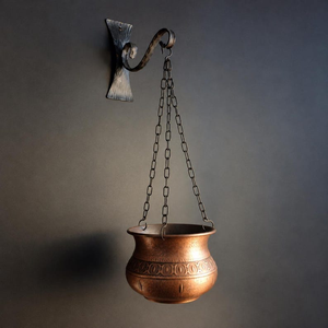 Maceta Colgante de Metal con Acabado en Cobre Antiguo y Cadena Decorativa |   Soporte de Pared Rústico Vintage para Macetas de Interior - Product Image 1