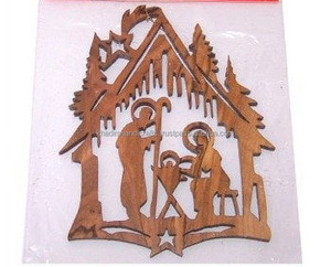 Uniquely Designed Wooden Nativity Scene Glossy Finish Christmas <b>Tree</b> Lantern Centerpiece with Elegant Nativity Scene Carving - Product Image 1