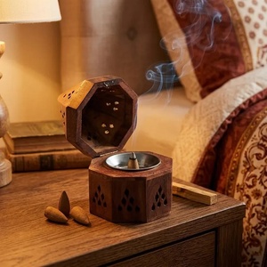 Carved Timber Smudge <b>Bowl</b> Sandalwood Incense Burner With Bronze Lattice Lid <b>Chinese</b> Aromatic Censer For Indoor Use All-Season - Product Image 5