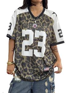 Jersey de Fútbol Americano con Estampado de Leopardo para Mujer, Estilo Oversize, con Número Gráfico, Moda Y2K, Transpirable, Poliéster, OEM - Product Image 6