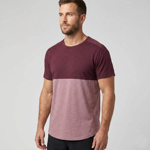 T-shirt pour homme à blocs de couleur, manches courtes, col rond, coupe classique, décontracté, tricoté, gris bleu, design uni - Product Image 4