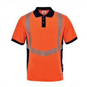 Camisetas Polo de Trabajo Unisex de Manga Corta de Poliéster Fluorescente de Alta Visibilidad con Cinta Reflectante para Construcción - Product Image 3