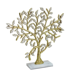 Gold and Silver Aluminum <b>Tree</b> Sculpture on White Marble Base Elegant Metallic <b>Branch</b> Figurine for Modern Home Office Shelf Decor - Product Image 1