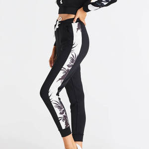 <b>Women's</b> High Waist <b>Black</b> Floral Print Side Stripe Skinny Ankle-Length Joggers Casual Drawstring Pants Spring Spandex Polyester - Product Image 1