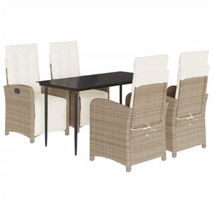 5 pezzi Beige Poly Rattan Patio Set da pranzo con cuscini elegante collezione di mobili da esterno - Product Image 2