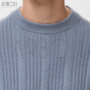 Pulls tricotés décontractés chauds d'hiver pour adultes, style col rond côtelé bleu, personnalisables, nouvelle tendance, prix de gros - Product Image 5