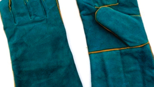 Holy Signs International HSI-1450 Extra Long Leather Welding <b>Gloves</b> Green Fleece Lined Straight Thumb Molten Metal Splash - Product Image 3