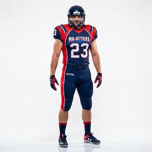 Uniforme de football américain MA-ATTIERA pour hommes, ensemble de maillot et pantalon en polyester respirant, numéro 23, design rouge, bleu et blanc - Product Image 4