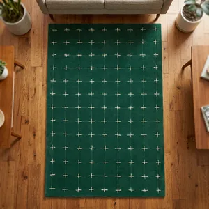 Tapis rectangulaire moderne à motif géométrique, en laine tuftée et acrylique, avec envers antidérapant en caoutchouc, pour salon, vert crème - Product Image 4