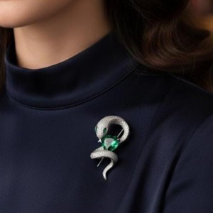 Elegant Design Diamond & Heart Cut Snake Brooch Pin 14k Gold Plated Silver <b>Witchy</b> Accessories Party <b>Gift</b> Women Men - Product Image 2