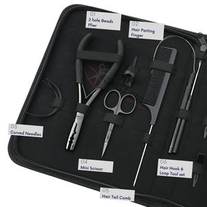 Kit d'outils pour extensions capillaires : Pince à sertir les perles à 2 trous, Crochet de tirage, Peigne à queue, Aiguilles à séparer les mèches, Mini ciseaux - Product Image 3