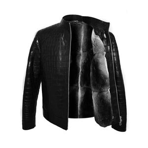 Veste en cuir véritable pour homme de luxe, avec impression personnalisée en relief, col montant, logo personnalisé, tailles sur mesure, fabrication artisanale, style streetwear - Product Image 3