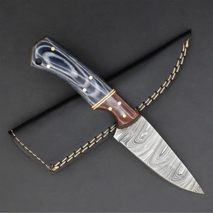 Cuchillo de acero de Damasco de hoja fija para exteriores, mango de asta de ciervo, espiga completa, punta de gota, grado industrial, alta calidad, 3 años de garantía, para camping - Product Image 1