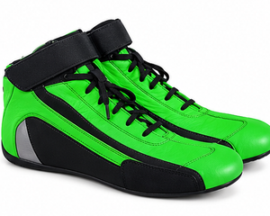 Bottes de moto hauteur cheville en cuir véritable vert, fermeture auto-agrippante, semelle extérieure en caoutchouc, semelle intermédiaire respirante en EVA, doublure Nomex - Product Image 1