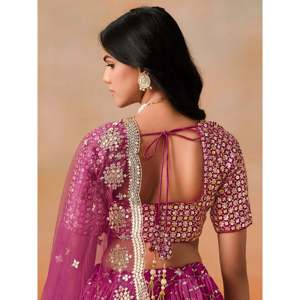 Alluring <b>Rose</b> Pink Zari Work Sangeet Wear Lehenga Choli for Women - Product Image 3