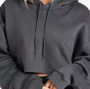 Custom Women's <b>Zip</b> Up Crop Top Hoodie Long Sleeve Sweatshirt Casual Streetwear Drawstring Cropped <b>Hooded</b> Jacket Solid Grey - Product Image 4