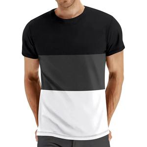 Men Contrast Panel Cotton Tee Summer Casual Sports T Shirt Breathable Men Short Sleeve Tee Green Brown Cream T Shirt Custom - Product Image 3