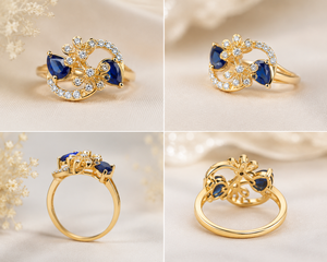 14K Gold Plated Flower <b>Cluster</b> Ring with Blue <b>Crystal</b> Pave Setting Luxury Jewelry for Women Party Gift - Product Image 5