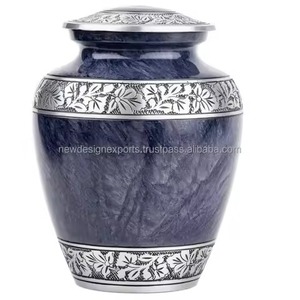 Urna Funeraria Azul con Motas Plateadas para Cenizas Humanas, con Bandas Florales Plateadas, Urna Conmemorativa de Metal Resistente con Tapa - Product Image 6