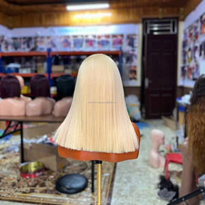 วิกผมสีบลอนด์ 613 แบบเลเยอร์ ตัดตรง ไม่ต้องใช้กาว  พร้อมเชือกผูกแบบ HD โปร่งใส 5x5  วิกผมหน้าผากแบบลูกไม้  แสกขวา  วิกผมสั้น  ทำจากผมแท้บริสุทธิ์ - Product Image 3