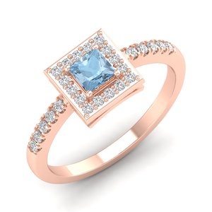 แหวนหมั้นเพชรทองคำแท้ 14K แบบปรับแต่งได้ของ REYES สำหรับผู้หญิง ทรงเจ้าหญิง ประดับพลอยอะความารีน 0.31 กะรัต เครื่องประดับชั้นดี - Product Image 2