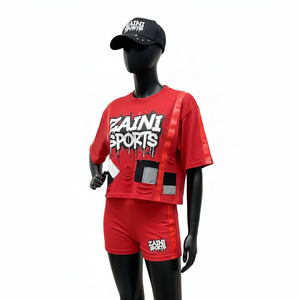 Ensemble t-shirt et short pour femme en jersey de coton et élasthanne premium, t-shirt 180 GSM, short 220 GSM, panneau contrastant, ensembles personnalisés pour femmes - Product Image 4