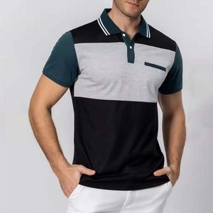 Polo homme décontracté personnalisé à blocs de couleur, manches courtes, en piqué de coton, coupe ajustée, avec détail poche - Product Image 5