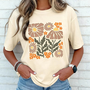 Camiseta gráfica para mujer, 100% algodón, camiseta estampada DTF, camisetas con cuello redondo, camisetas holgadas de manga corta para verano, cómodas - Product Image 1