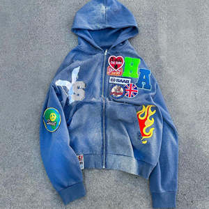 Pull à capuche unisexe ample en molleton bouclette 100 % coton épais 340g, avec appliqué vieilli personnalisé, style AMALFI OEM, vente en gros - Product Image 6