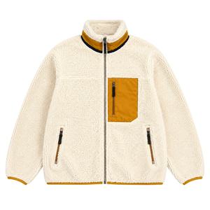 Chaquetas de Forro Polar Sherpa de Color Beige Liso de 380 g/m², Chaquetas de Invierno con Paneles en Contraste Dorado y Diseño Bordado - Product Image 4