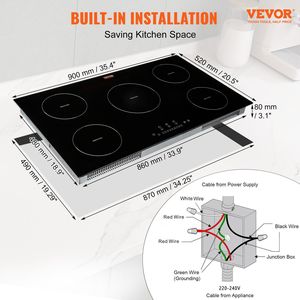 9200W 5-Burner 36 'piano cottura a induzione LED Touch Screen 9 livello di riscaldamento multifunzionale bruciatore protezione a temperatura eccessiva bambino - Product Image 6