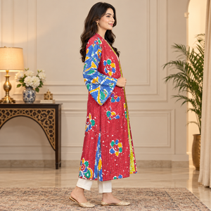 Multicolor Patchwork Cotton Kimono <b>Jacket</b> <b>With</b> Wide Sleeves Floral Print Open Front Bohemian Outerwear | Artisan Ethnic Fashion - Product Image 3