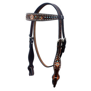 Western Equestrian Tack Set Hand <b>Tooled</b> <b>Leather</b> Headstall Breast Collar with Split Reins - Product Image 2
