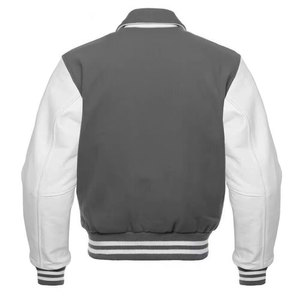 Varsity <b>Jacket</b> Genuine Wool <b>White</b> Color Leather Sleeves Fashionable Baseball Letterman Bomber School College Winter Canvas - Product Image 2