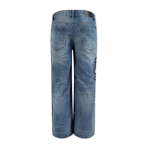 Jeans Baggy de Mezclilla Tejida Recubierta para Hombre con Logotipo Personalizado y Bordado Floral - Estilo Vintage de Lujo - Product Image 6