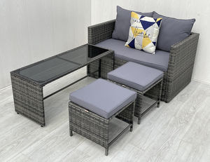 4P00078 Directo de fábrica en Vietnam, moderno juego de muebles de mimbre sintético de 4 piezas para exteriores, con tablero de vidrio templado y estructura de acero. - Product Image 4