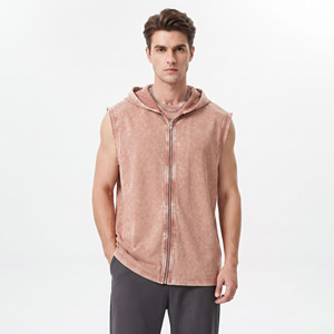 Camiseta sin mangas con capucha y cremallera para hombre, estilo tie-dye, informal, de punto, oversize, de algodón, para gimnasio, estilo urbano, con cremallera. - Product Image 6