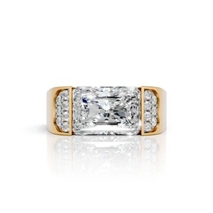 Moissanite <b>Statement</b> <b>Ring</b> in Sterling Silver Rhodium Plated Bold Men's Luxury Jewelry with Central Radiant-Cut Solitaire - Product Image 1